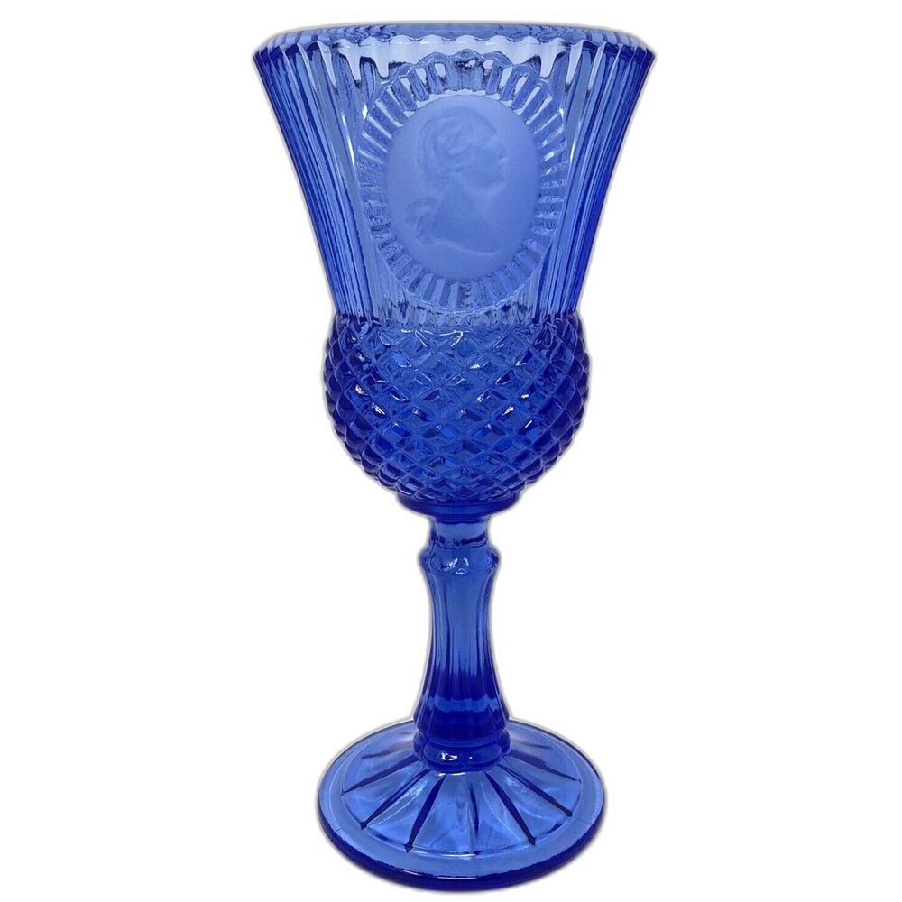 Fostoria Patriotic Blue Goblet Vintage 12 oz. GEORGE WASHINGTON  (1975) Avon